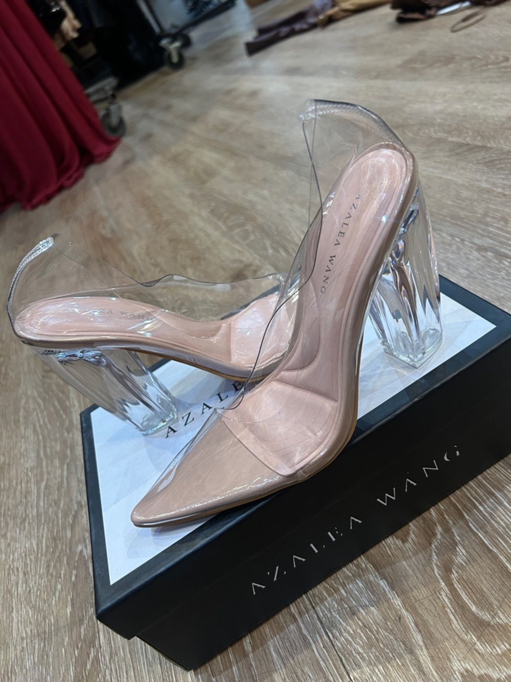Azalea Wang Clear PVC Block Heels in Nude